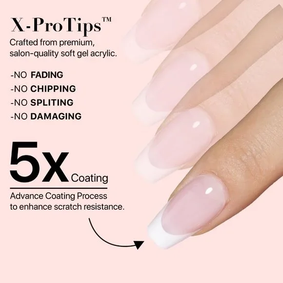 Cosmetics French Tip Press On Nails Pink Series, Small Coffin X-Pro Tips Starter - Picture 6 of 9